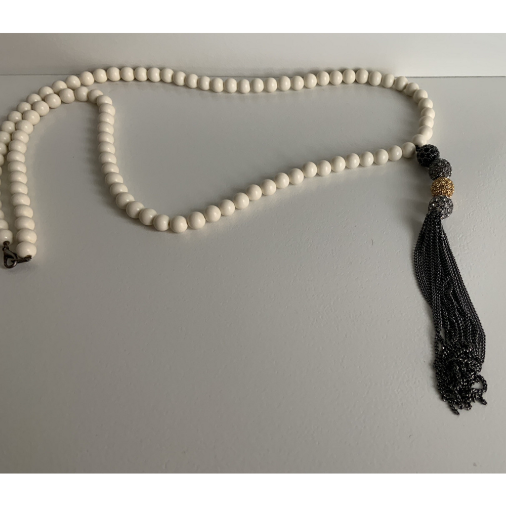 Stella & Dot Revival Tassel Beads Long Necklace in White - Picture 5 of 6